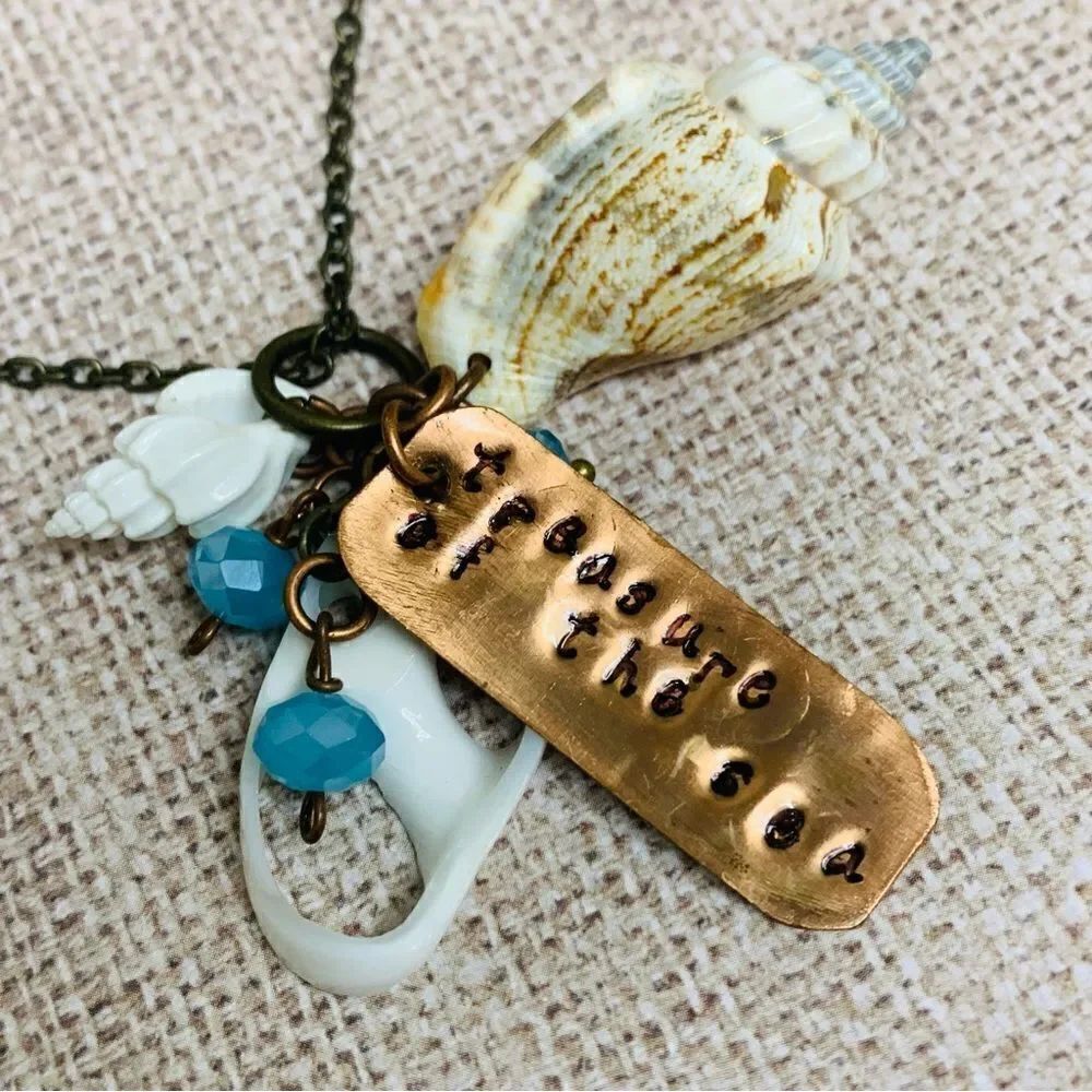 Treasure of the Sea Beachy Shell Copper Charm Necklace